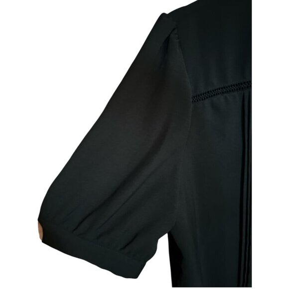 Grace Karin Women's Short Puff Sleeve Black Button Down V Neck Pleated Shirt XL - Picture 10 of 13